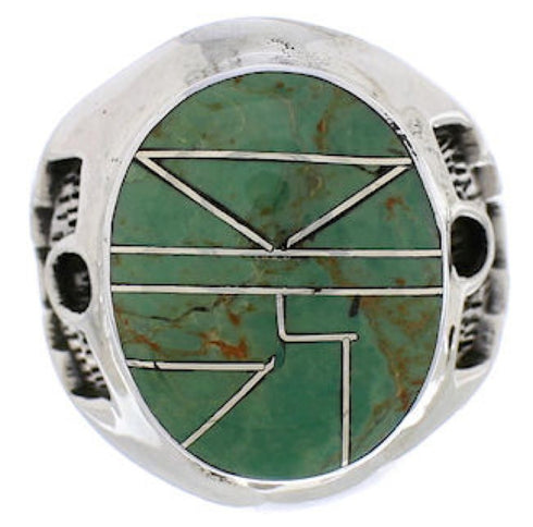 Silver And Turquoise Inlay Southwest Jewelry Ring Size 7-1/2 TX38659